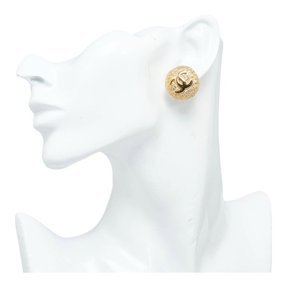 CHANEL Cocomark Mesh Earrings Gold Women's - Picture 5 of 5